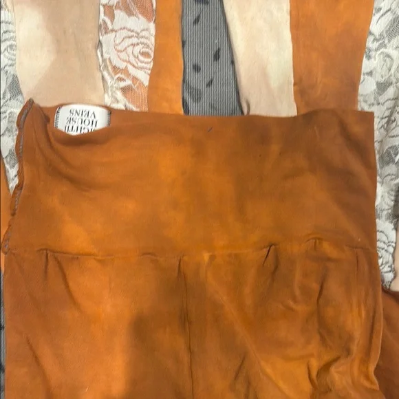 Orange and Cream Flare Pants with Lace Insets yoga - Picture 5 of 5